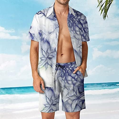 Autumn Wolf Desenho Men 2 Peça Conjunto Hawaiian Button-Down Sleeve Camisetas Praça de praia Tries Fit Fit