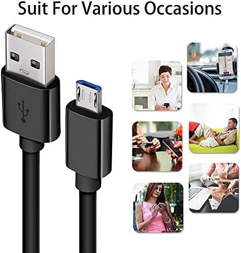 Cabo Micro USB, 2pack Cabo de carregador Android extra longo a 10 pés de 6 pés, carregador de telefone rápido durável Cabo Android