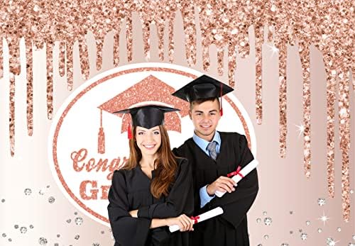Classe de 7x5 pés de pano de fundo da fotografia de graduação, Rose Golden Golden Glitter Graduate Parabéns Fundo