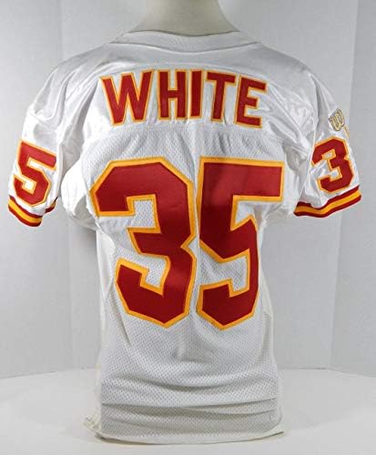 1996 Chefes de Kansas City William White 35 Jogo emitido POS Usado White Jersey 807 - Jerseys de Jerseys usados ​​na NFL
