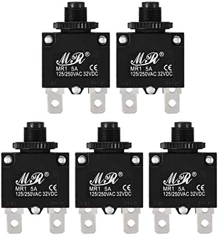 UXCELL 5PCS Protetor de sobrecarga térmica AC 125/250V 5A Push Button Redefinir disjuntor