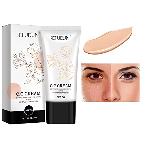 Nifeishi CC Cream 2 Pack, CC Cream Auto -ajuste para a pele madura, base de creme CC super ativa com SPF 50 para a correção da cor do rosto e do corpo