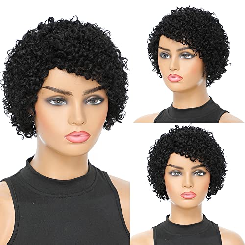 Perucas curtas e encaracoladas para mulheres negras cabelos humanos pixie pixie cortada perucas de cabelo humano brasileiro