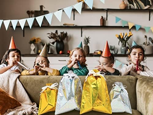 Sacos de presentes de guloseimas de cordão de 20pcs, sacolas de festas, sacolas de embrulho de presentes, sacolas de férias com gravatas e etiquetas de fita em 2 tamanhos de 2 cores, para famílias amigas crianças em todas as ocasiões de celebração