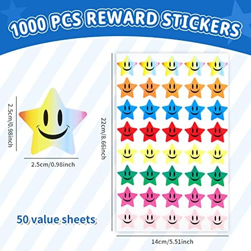 Adesivos de estrela para crianças recompensa, 1600 PCs Adesivos para professores para estudantes Smiley Rosto Adesivos 1 polegada,