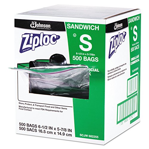 Ziploc 682255 Sacos de sanduíches selvagens, 1,2mil, 6 1/2 x 6, limpo, caixa de 500