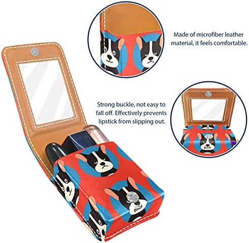 Caixa de batom de maquiagem portátil para viajar, Funny Cute Cute Dog Puppy Expressions Mini Lipstick Storage Caixa com espelho