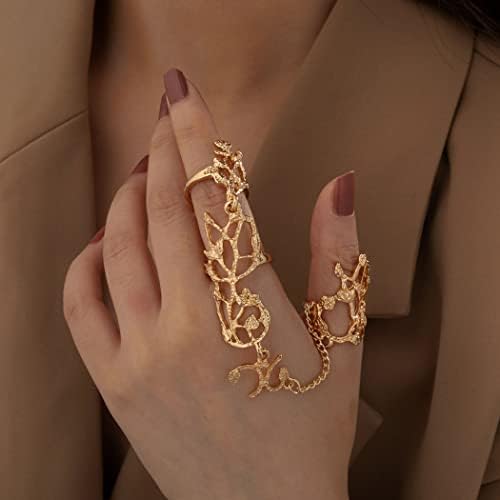 Yalice charme folha anéis de dedo completo anéis de pulseira arnês arnês de arnês de shiestone as correntes de manutenção anéis de declaração ajustáveis ​​jóias para mulheres e meninas