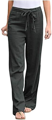Calças de linho de algodão feminino meymia, 2023 Summer feminino cordão de cordão alta cintura cor sólida
