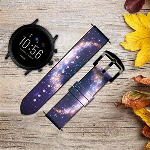 CA0658 Crescent Moon Galaxy Leather & Silicone Smart Watch Band Strap for Fossil Mens Gen 5e 5 4 Sport, Hybrid Smartwatch HR Neutra,