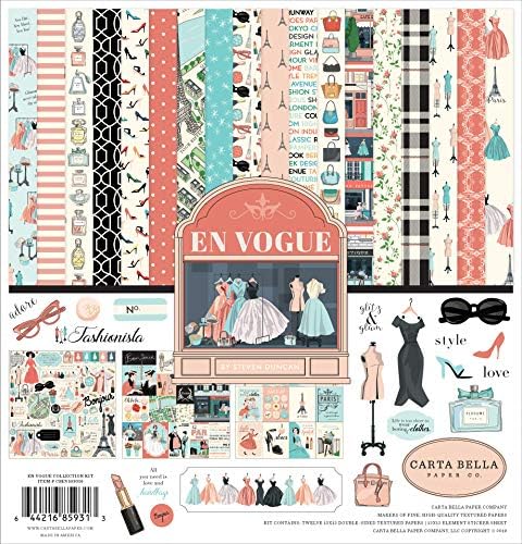 Carta Bella Paper Company En Vogue Collection Kit Papel, rosa, verde, azul -petróleo, preto