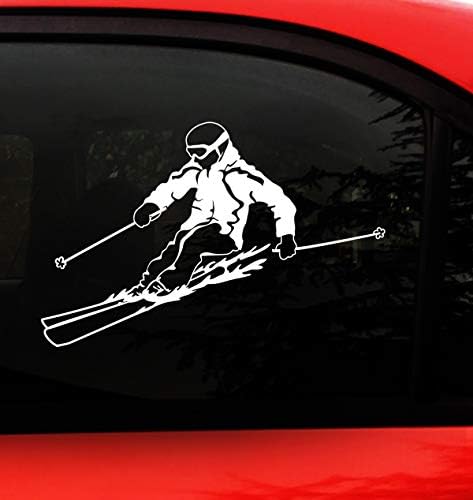 Adesivo de decalque de esqui - eu amo esqui snowski adesivo de decalque - eu amo esqui alpino de inverno esporte de inverno para baixo esquiador de caminhão de carro janela - voltada para a esquerda - x grande 8,6 x 5,6 polegadas