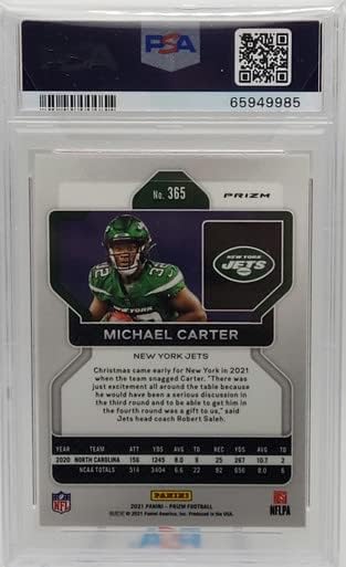 Michael Carter New York Jets 2021 Panini Prizm Lazer Rookie Card 365 PSA 10