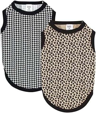 Amigos Luvable Dog Pet Dog and Cats Cotton T-shirts 2pk, leopardo houndstooth, grande