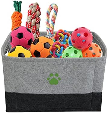 Ella Cricket Dog Toy Caixa - Cesta de brinquedos para cães dobráveis ​​- lixeira para brinquedos e guloseimas de cães, caixas de armazenamento de feltro, organizador de feltro dobrável para produtos para animais de estimação e filhote de animais de estimação e armazenamento de acessório