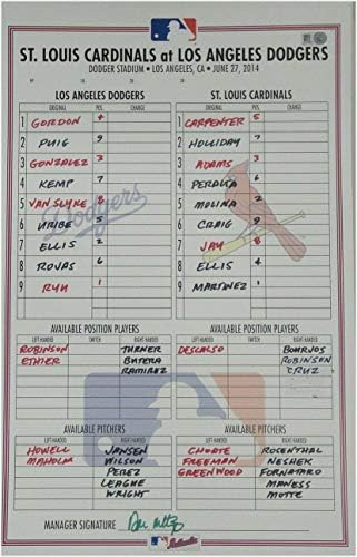 27 de junho de 2014 Cardinals v Dodgers Linha Cartão Don Mattingly Auto Ryu Martinez - MLB Cartões de beisebol autografados