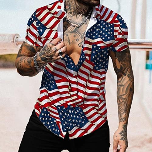 XXBR Button Down Camisetas para homens, Vintage Sleeve Beach Tops Soldado de verão Patriótico American Flag Casual Cirche