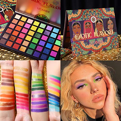 Sabores exóticos Paleta de sombra + 15 pcs escovas de olhos Conjunto de maquiagem 48 Cores Neon Shimmer fosco de olho de olho em pó altamente pigmentado Conjunto de presentes maquiagem