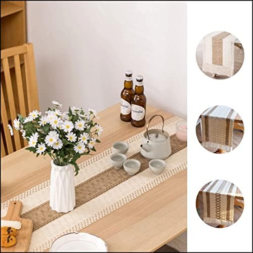 Baeymonkay Vintage Linen Table Runner com tramados à mão, decoração de mesa de jantar de cozinha de aniversário sazonal para festa em casa, abastecimento de decoração para decoração de jantar 70 × 11,8 polegadas （café）
