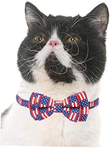 Colar de gato de cachorro ajustável HAOWUL com tade arco de bowknot removeível 4 de julho de colar patriótico EUA para cães