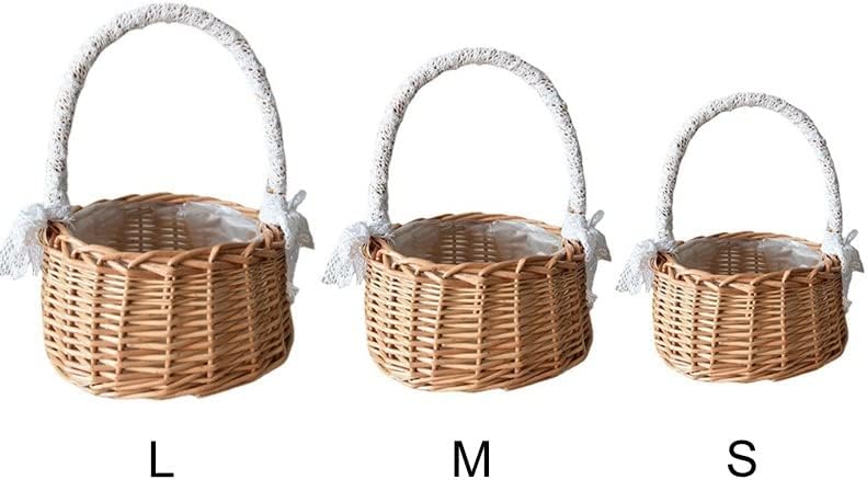 JKUYWX LACE Rattan cesta de flores de casamento cestas de flor de menina Willow Tarenado com a cesta de doces para a