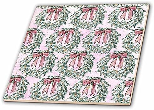 3drose natal padrão de grinaldas florais verdes, nós do laço, fundo rosa - azulejos
