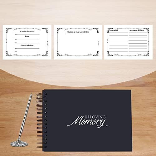 Fablus em Loving Memory Guest Book for Funeral, 1 Table Card e assinando caneta com suporte, 11,7 x8.3 clássico em preto e branco