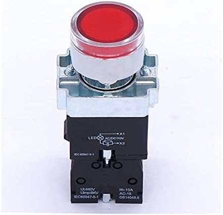 NUNOMO 22mm 1 NC Red LED Push Buttern Switch 440V 10A Switches Button com tensão de luz LED 110V