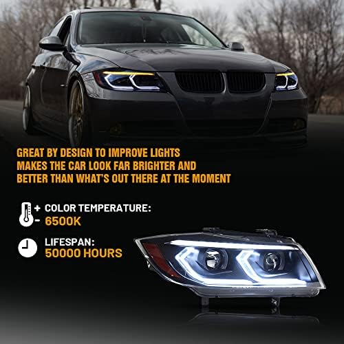 Novo farol para 2005-2012 BMW E90 Faróis Xenon/Halogênio Montagem 3 Acessórios da série Estilo Atualizado LED Sequencial Turn Signal Drl Startup dinâmico Substituição personalizada Lâmpada frontal