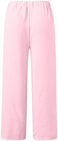 DSODAN SHET CASual Slit Palazzo Pant com bolsos calças de linho de algodão feminino Coloque as calças de perna larga do verão