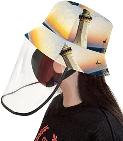 Chapéu de proteção para adultos com escudo facial, chapéu de pescador anti -Sun Cap, paisagem Lighthouse Sea Ocean Sunset