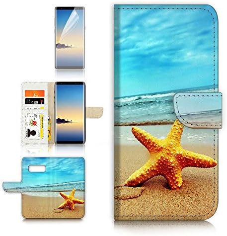 Capa de carteira flip e pacote de protetor de tela - A0021 Starfish do mar de praia de praia
