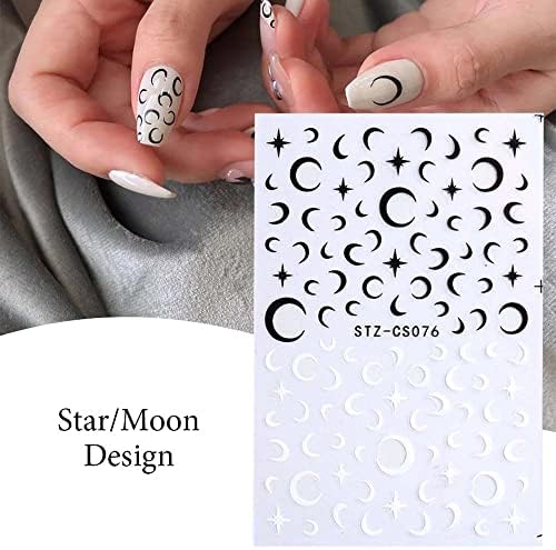 BybyCD Pechexerboard unha adesivo de unhas preto white criativo acessórios de manicure lua adesiva 3d decalque chama