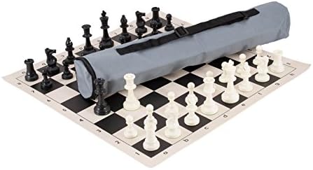 Conjunto de xadrez de aljava combinação - plástico sólido - bolsa cinza/placa preta