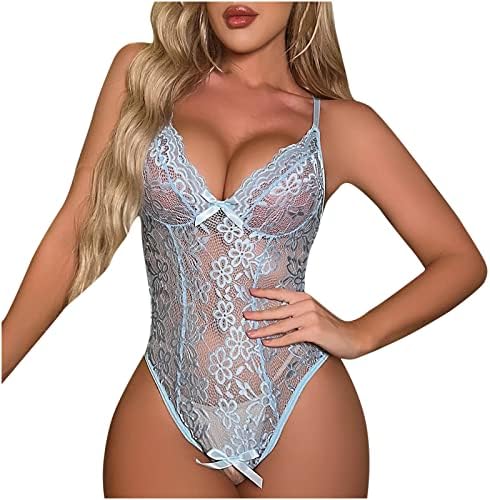 Feminino sexy uma peça lingerie renda floral mini malha de cor de corpão v pesco