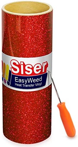 Rollo de vinil de transferência de calor vermelho de Siiser Glitter Red, incluindo ferramenta de ervas daninhas de aço inoxidável (10 pés x10