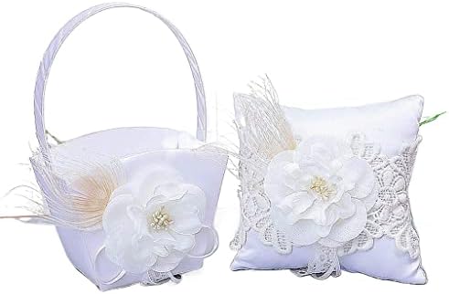 Doubao Flower Girl Basket and Ring Ursion Pillow Conjunto - cestas de casamento de valor fofo - decorar marfim