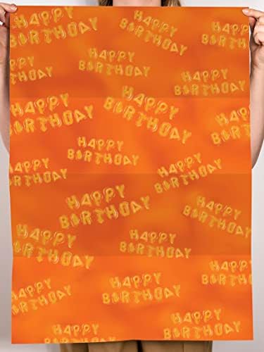 Central 23 Papel de embrulho de laranja - 6 folhas de divertido embrulho e tags - feliz aniversário - papel de presente