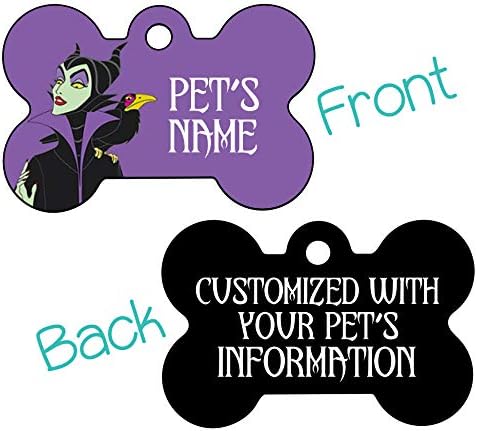Maleficent Double -saced Id Id Tag para cães e gatos personalizados com 4 linhas de texto