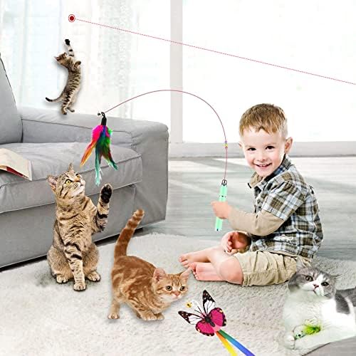NSWXZDS 5 em 1 Toys de gatos interativos, 30 '' Flexible Cat Teaser Wand Feather Reabilita Bell, Fio de Pólo de Pesca de Gatinho