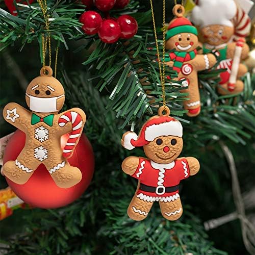 Ornamentos de gengibre de gengibre de Natal Whaline Conjunto de 2 x 3 Ginger Man com cordas estatuetas penduradas ornamentos para