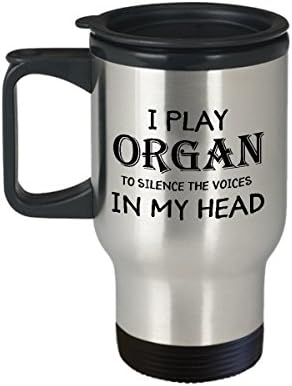 Organistas da igreja Caneca de viagem de café Melhor xícara de chá exclusiva engraçada para homens mulheres Eu toco o órgão para silenciar as vozes na minha cabeça