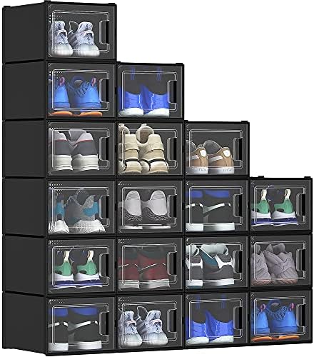 Caixa de armazenamento de sapatos Yitahome XL, 18 PCs - Black & Shoe Box, conjunto de 12 organizadores de plástico leves de armazenamento de sapatos médios