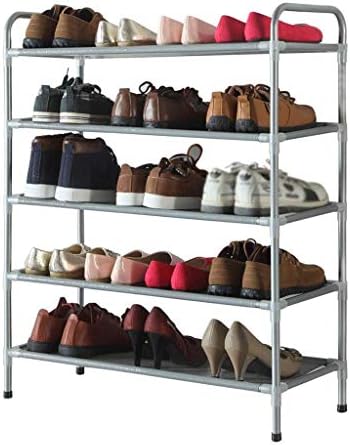 Dingzz fácil de montar o rack de sapatos de 5 camadas, rack de armazenamento de sapatos de metal cinza, rack de sapato à prova
