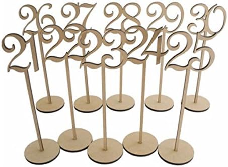 Bestomz 10pcs Números 21-30 Números de mesa de madeira com base de suporte para casamento ou decoração de casa