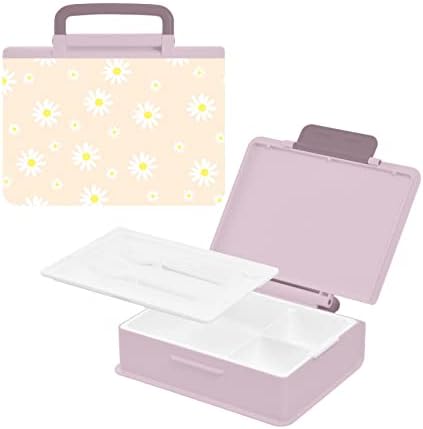 Alaza White Daisy Flowers Pink Bento lancheira BPA sem vazamento de recipientes de almoço à prova de vazamentos com garfo