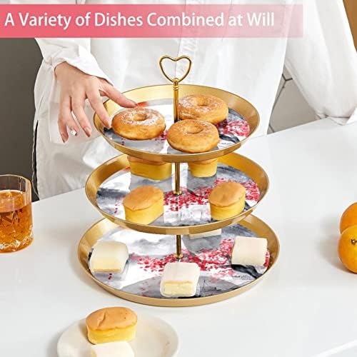 Conjunto de exibição de mesa de sobremesa, suporte de cupcake de ouro, estandes de sobremesa, bandeja de porção de 3 camadas,