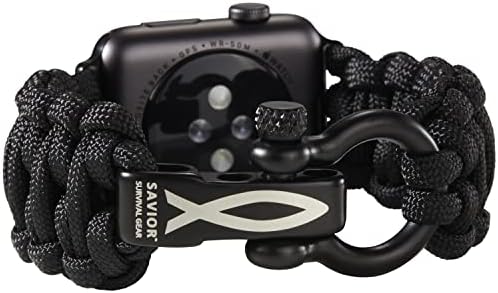 Salvador Survival Gear Paracord Watch Band - Compatível com Apple Watch & Iwatch Bands Series 42mm 44mm 45mm 49mm, 550 paracord e manilha de aço inoxidável, tiras ajustáveis, homens e mulheres
