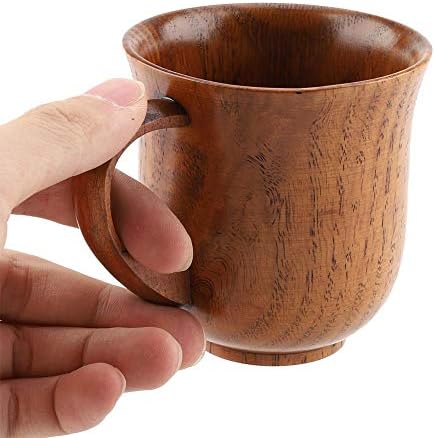 FDIT Portátil Copo de madeira natural com alça de madeira Coffee de café Cerveja marrom Projeto de caneca Eco-amigável para o presente