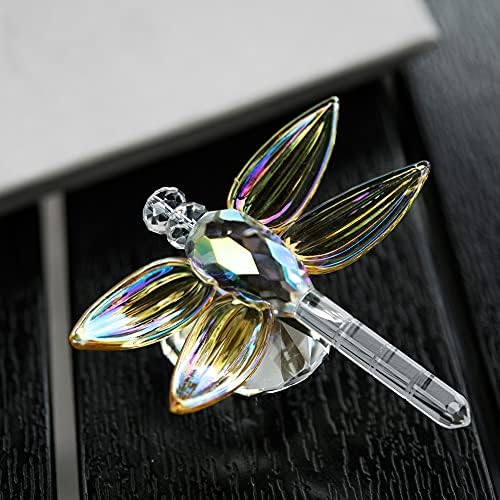 HDCRYSTALGIFTS Crystal Glass Dragonfly Animal Figurines Collectible Art Glass Fatuines Collection
